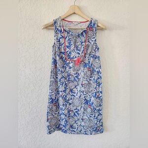Boden Sleeveless Women's Blue floral Tassel Shift Dress Size 4L